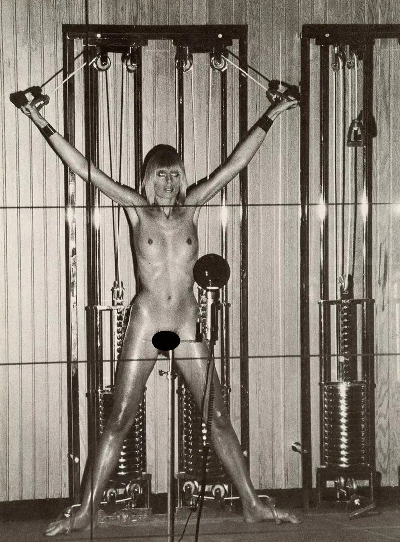 HELMUT NEWTON - In a Gymnasium, Paris, 1974: Artist: Helmut Newton Title: In a Gymnasium on Avenue Foch, Paris, 1974 Medium: Photo Litho, 1976, Italy Dimensions: 8.85x11.95" Description: Heat Wax Mounted on 12x16" Conservation Board Artist Bio: 