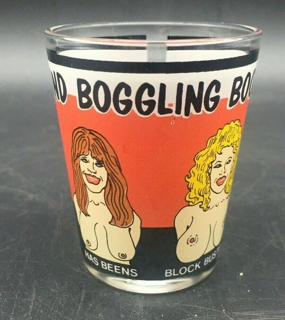VINTAGE MIND BOGGLING BOOBS SHOT GLASS FUNNY BARWARE: Title: VINTAGE MIND BOGGLING BOOBS SHOT GLASS FUNNY BARWARE Date/Period: approx 1970-80's Dimension: approx 2.25 Materials: glass Additional Information: VINTAGE MIND BOGGLING BOOBS SHOT GLASS! AUSTRA
