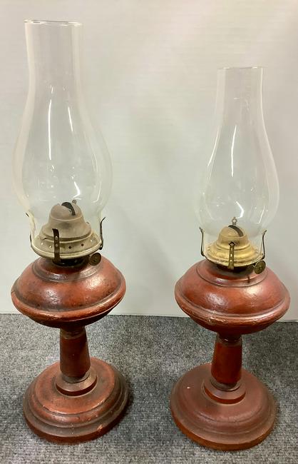 Rare Fiber Ware Lamps: Title: Rare Fiber Ware Lamps Provenance/Additional Info: Two Rare Fiber Ware Lamps with Original Labels. 19th Century. Great Original Condition. Manufactured by the "Fibre Ware Co. Portland, Maine" Pa