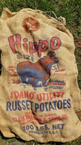 Rare Hippo potato sack bag 100lbs burlap graphics: Great looking piece in excellent condition. Measures approximately 24 x 36 " . Shipping charges include insurance. Shipping: Domestic: Flat-rate of $12.00 to anywhere within the contiguous U.S. Intern