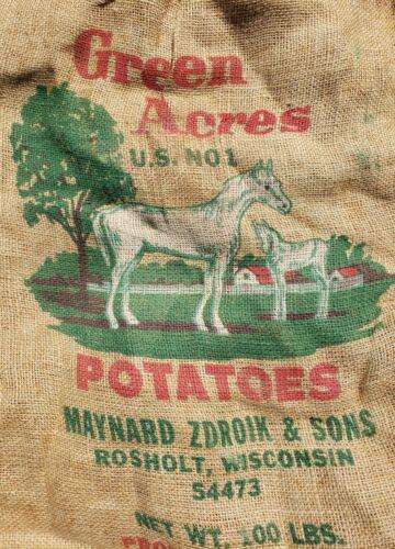Rare Green Acres horse farm potato sack bag 100lbs burlap graphics: Great looking piece in excellent condition. Measures approximately 24 x 36 " . Shipping charges include insurance. Shipping: Domestic: Flat-rate of $12.00 to anywhere within the contiguous U.S. Intern