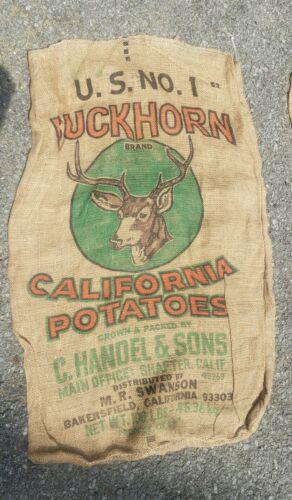 Rare Buckhorn potato sack bag 100lbs burlap deer elk: Great looking piece in excellent condition. Measures approximately 24 x 36 " . Shipping charges include insurance. Shipping: Domestic: Flat-rate of $12.00 to anywhere within the contiguous U.S. Intern