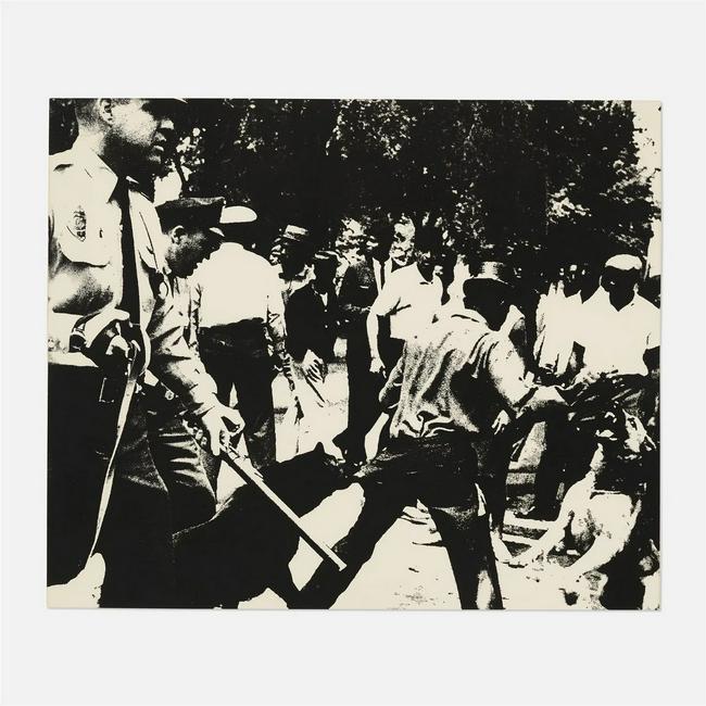 Andy Warhol, Birmingham Race Riot: Artist: Andy Warhol Title: Birmingham Race Riot Medium: screenprint in colors on wove paper Dimensions: 20 x 24 inches - Dimensions : 90cm Description: Limited edition. Provenance: OK Harris Gallery, 