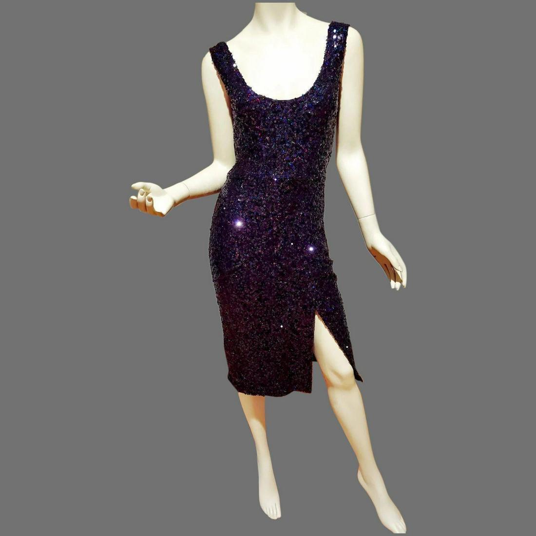Vtg Mini Hollywood Sequin dress front high slit plunge (1 of 5)