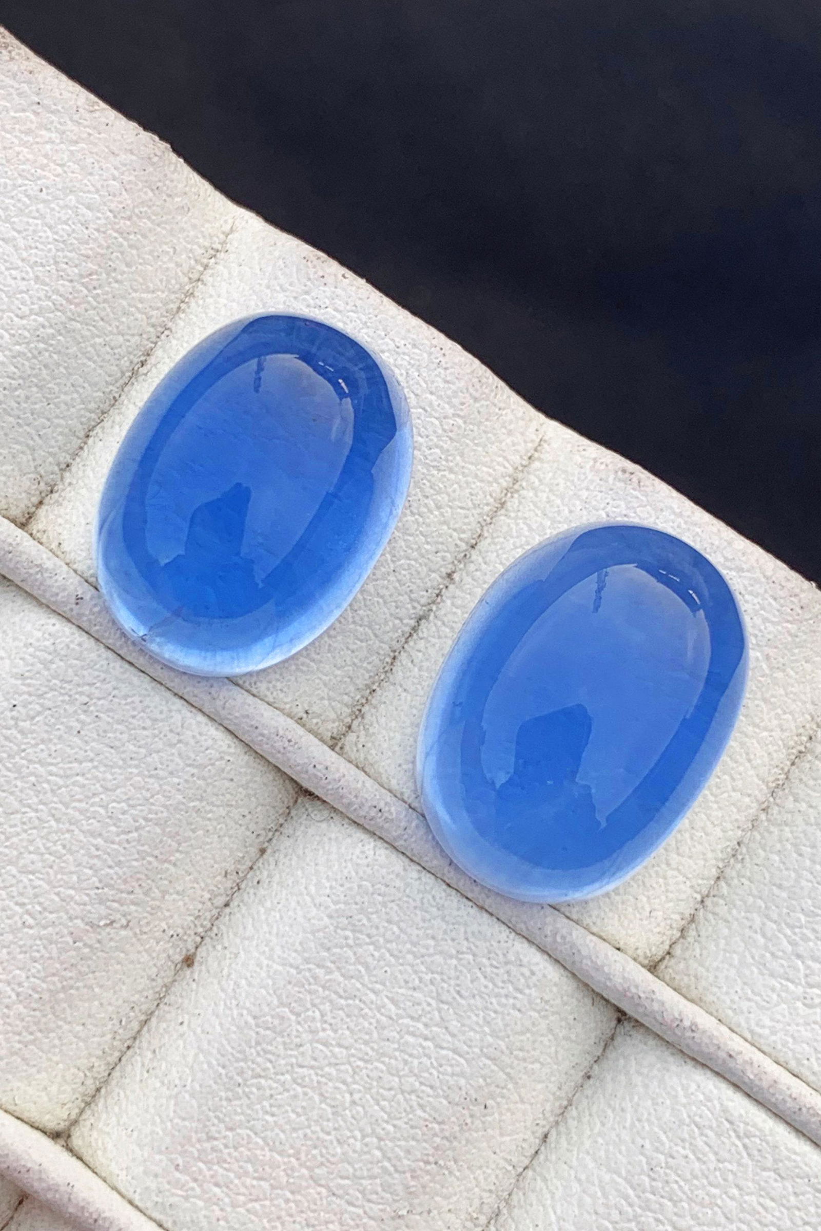 Dark Sky Blue Aquamarine Cabochons Pair, Santa Maria Aquamarine Gemstones Pair, Natural Aquamarine (1 of 4)