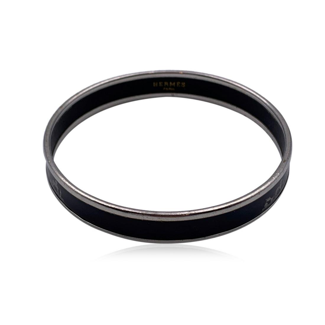 Hermes Enamel Black Caleche Bangle Bracelet Palladium Rim (1 of 6)