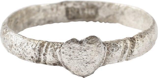 ENGLISH WEDDING RING, SIZE 8 1/2: Tudor Period, the Period of Henry VIII and Elizabeth I. Size 8 1/2 with 3.5mm rounded face band. The bezel as a heart, flanked by angled reeding. The ring of a common person, professionally refurbishe