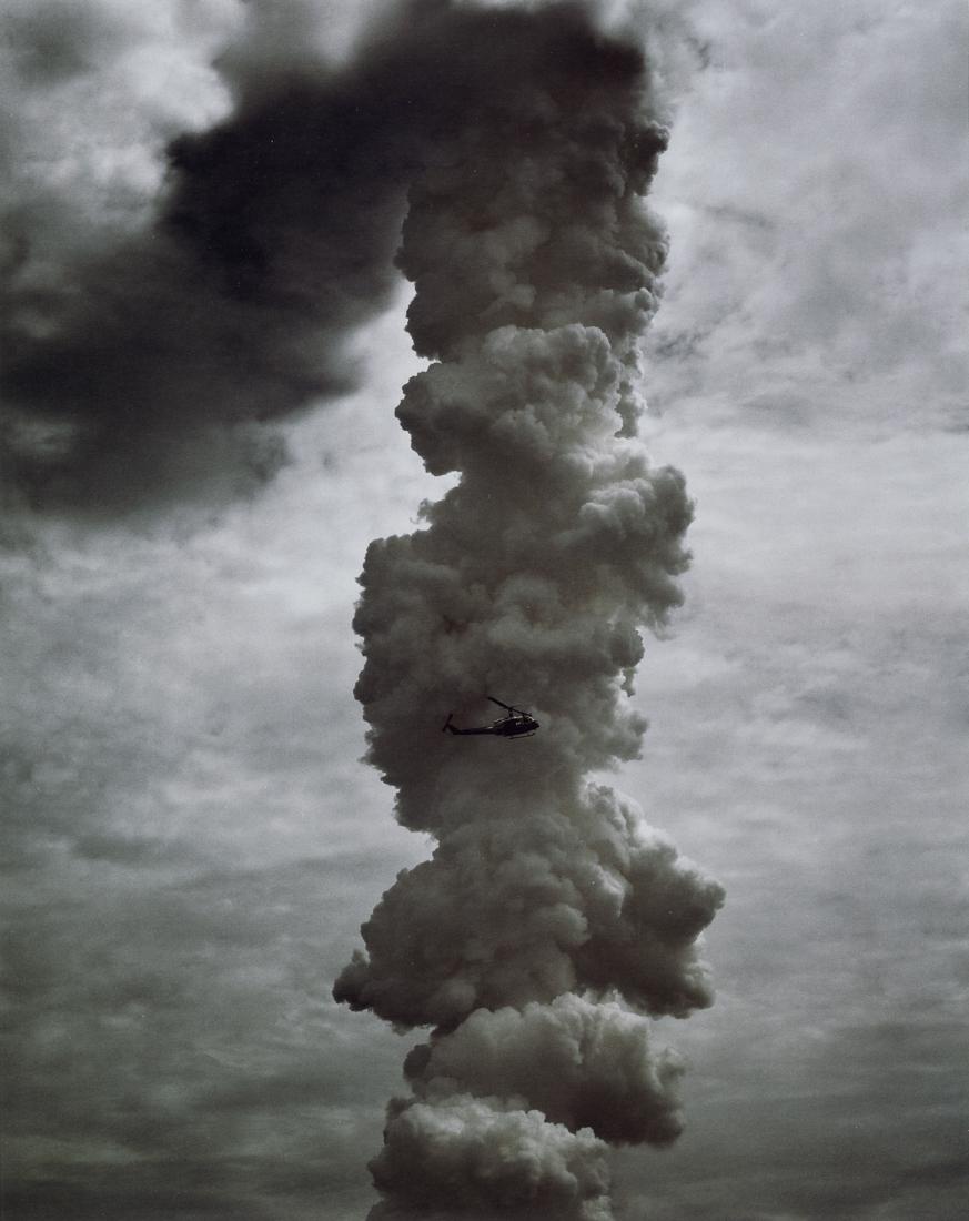 DAN WINTERS - NASA Helicopter Passes By Smoke Column: Artist: Dan Winters Title: A NASA Helicopter Passes By Atlantis Smoke Column Moments After Launch Medium: Photo Litho, 2012, China Dimesnions: 9x11.35" Description: Heat Wax Mounted on 11x14" Conserva