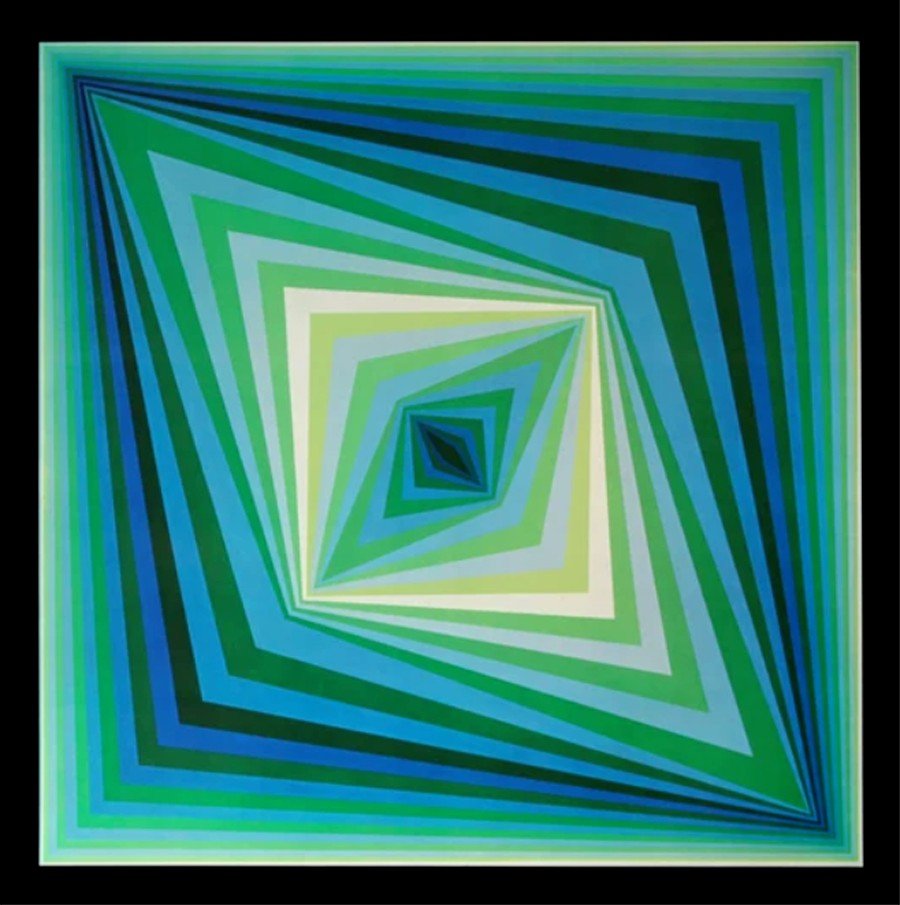 1972 Victor Vasarely Progression 2-5: Artist: Victor Vasarely Title: Progression 2-5 Medium: Offset Gelatin on Paper Paper Size: 16x16” on heavy luster paper Printed: 1972 in Switzerland by Edition du Griffon Provence: Suite Progres