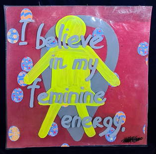 Mas Oksana - I believe in my femine energy: Artist/Title:Mas Oksana - I believe in my femine energy Date:2020 Medium:canvas, acrylic, plastic, author technique, author's stickers Dimensions:62 x 62 cm Description:Oksana Mas is a contemporary ar