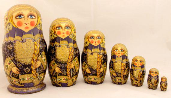 Matreshka: Matreshka. Traditional russian wooden nesting doll, handmade, handpainted, painter – Chudyagina. Sergiyev Posad, 7 pieces. Dimensions; 10 × 20 cm Reserve: $140.00 Shipping: Domestic: Flat-r