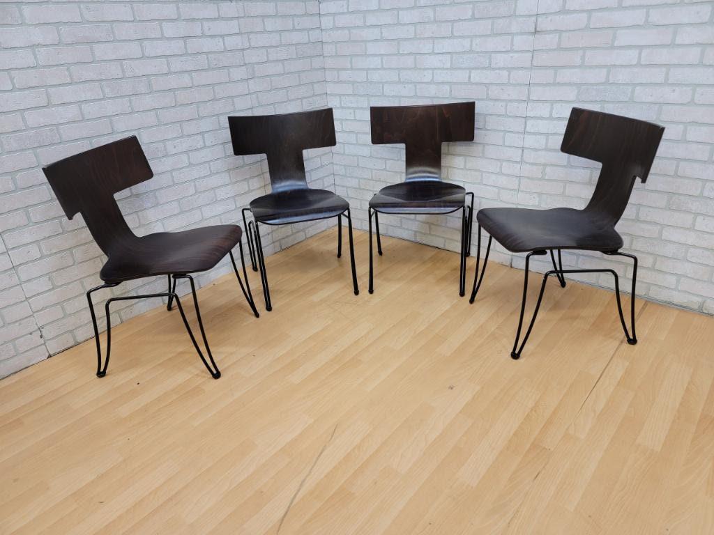 Vintage Anziano Dining Chairs by John Hutton for Donghia - Set of 4: Title: Vintage Anziano Dining Chairs by John Hutton for Donghia - Set of 4 Description: Vintage from the 1980s Materials: beechwood, steel, wood, metal, powder coated Overall height: 32 inches Seat he