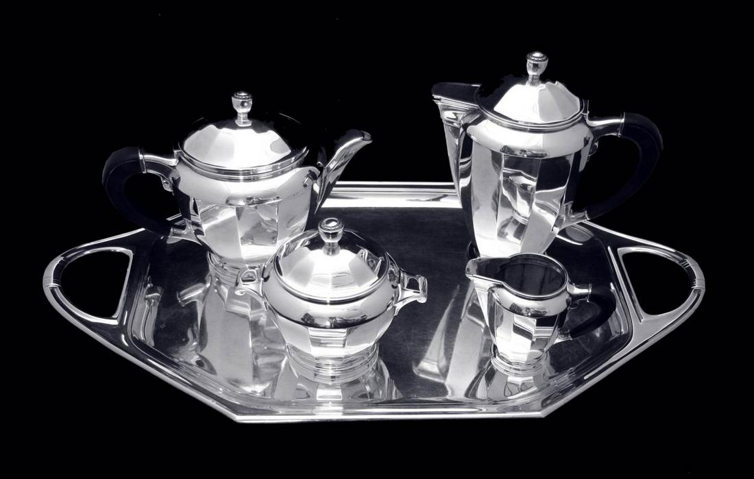 ART DECO - 5pc ORGINAL FRENCH ART DECO 950 STERLING SILVER TEA SET 1900-1949 MUSEUM QUALITY: Title: ART DECO - 5pc ORGINAL FRENCH ART DECO 950 STERLING SILVER TEA SET 1900-1949 MUSEUM QUALITY Description: Direct from Paris, The Birth place of Art Deco, A Gorgeous Original Gatsby Era 5 piece A