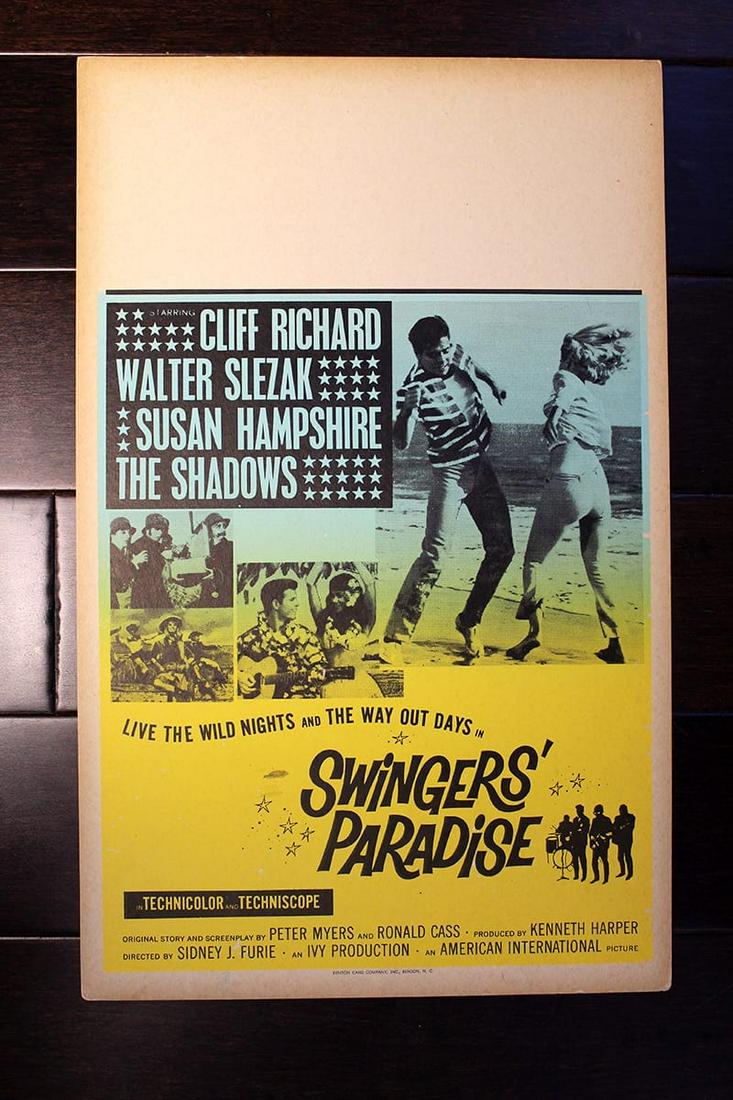Swingers' Paradise (1964) US Window Card Movie Poster: A group of (literally) drifting popsters find themselves involved in a grim sand-and-sandals desert movie. They reckon a few song-and-dance numbers would liven things up. Director: Sidney J. Furie Wri