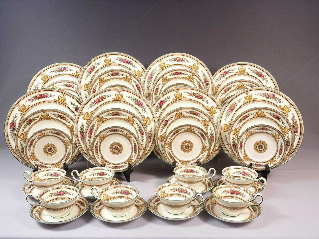 Wedgwood COLUMBIA Dinner SET Salad Bread Plates Cup Saucer England 595: This is very rare and beautiful DINNER SET made by WEDGWOOD in Columbia pattern. This pattern was first introduced in 1924. It is characterized by an ornate border with flowers and yellow griffons and