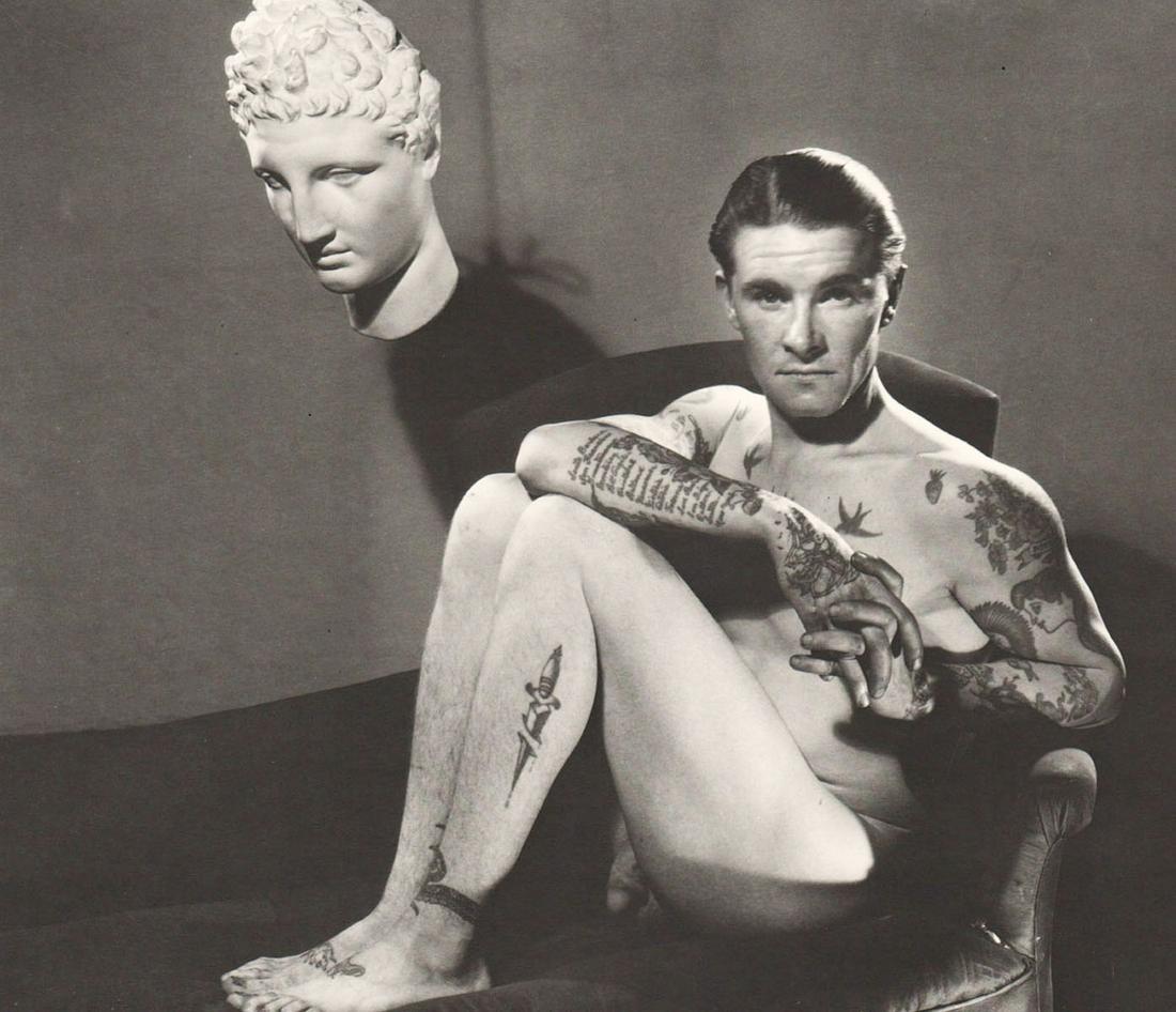 GEORGE PLATT LYNES - Male Nude with Statuary, 1934: Artist: GEORGE PLATT LYNES Print Title: Male Nude with Statuary, 1934 Medium: Duotone Photoengraving Printing Date: 1990’s in Germany Image Size: 7 X 8.5” George Platt Lynes (1907-1955).wa