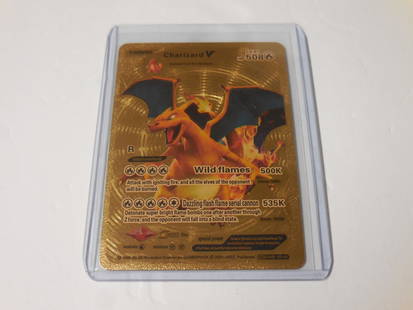 POKEMON CUSTOM GOLD FOIL CHARIZARD: VERY NICE POKEMON CUSTOM GOLD FOIL CARD OF CHARIZARD HP 508 LV 91 THIS IS A CUSTOM CARD NOT PACK PULLED THIS IS A WONDERFUL CARD FOR ANY COLLECTOR. PLEASE CAREFULLY VIEW PHOTOS TO HELP DETERMINE THE C