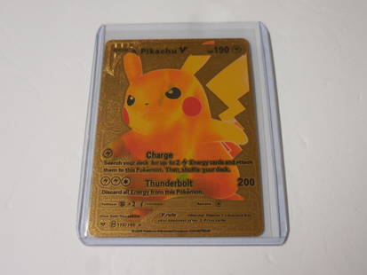 POKEMON CUSTOM GOLD FOIL PIKACHU: VERY NICE POKEMON CUSTOM GOLD FOIL CARD OF PIKACHU BASIC HP 190 THIS IS A CUSTOM MADE CARD NOT PACK PULLED Reserve: $8.00 Shipping: Domestic: Flat-rate of $7.00 to anywhere within the contiguous U.S.