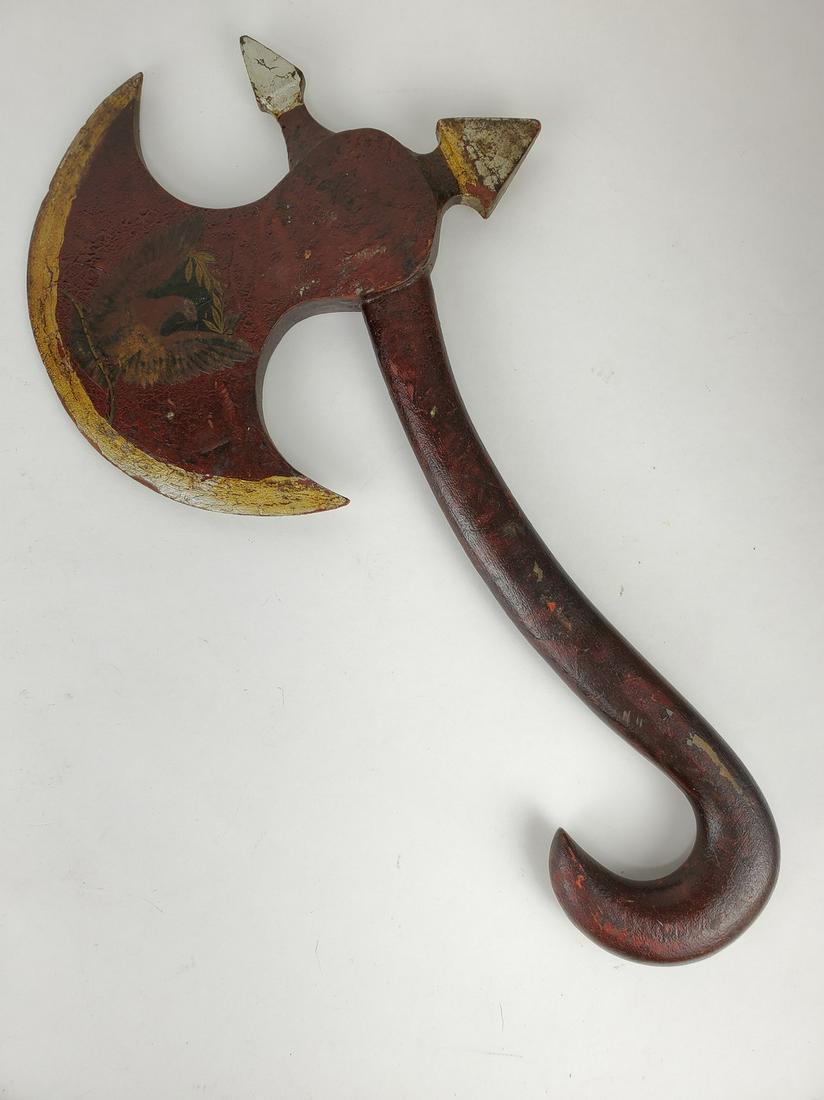 Folk Art Ceremony Axe w/ Eagle: Title: Folk Art Ceremony Axe w/ Eagle Date/Period: late 19th to early 20th c. Dimension: 17" x 9" x 1" Material: wood Additional Information: A hand carved and painted ceremonial lodge axe. Shipping: 
