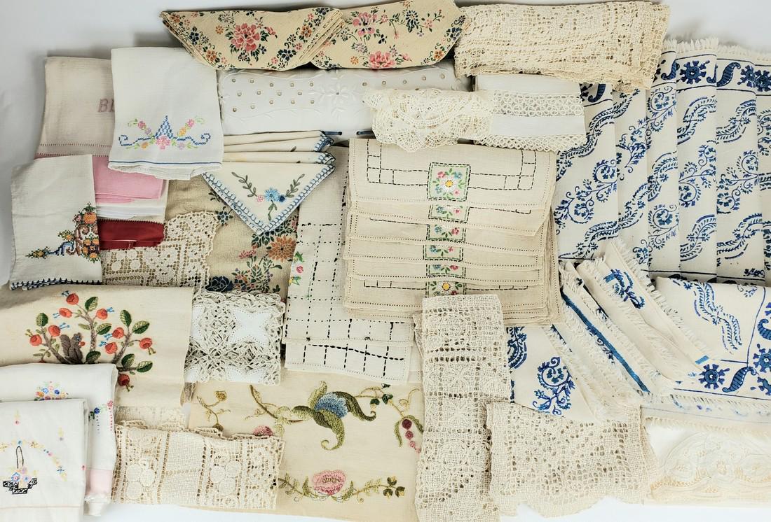 Large Lot Linens, Crochet, Embroidery, Lace: Title: Large Lot Linens, Crochet, Embroidery, Lace Date/Period: various ages Dimension: various sizes Material: textiles Additional Information: large lot of antique and vintage textiles to include al