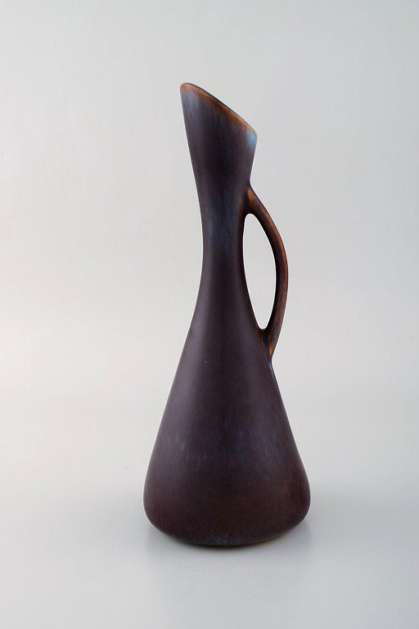 Gunnar Nylund for Rörstrand. Jug in glazed stoneware. Beautiful glaze in blue and brown shades. (1 of 6)