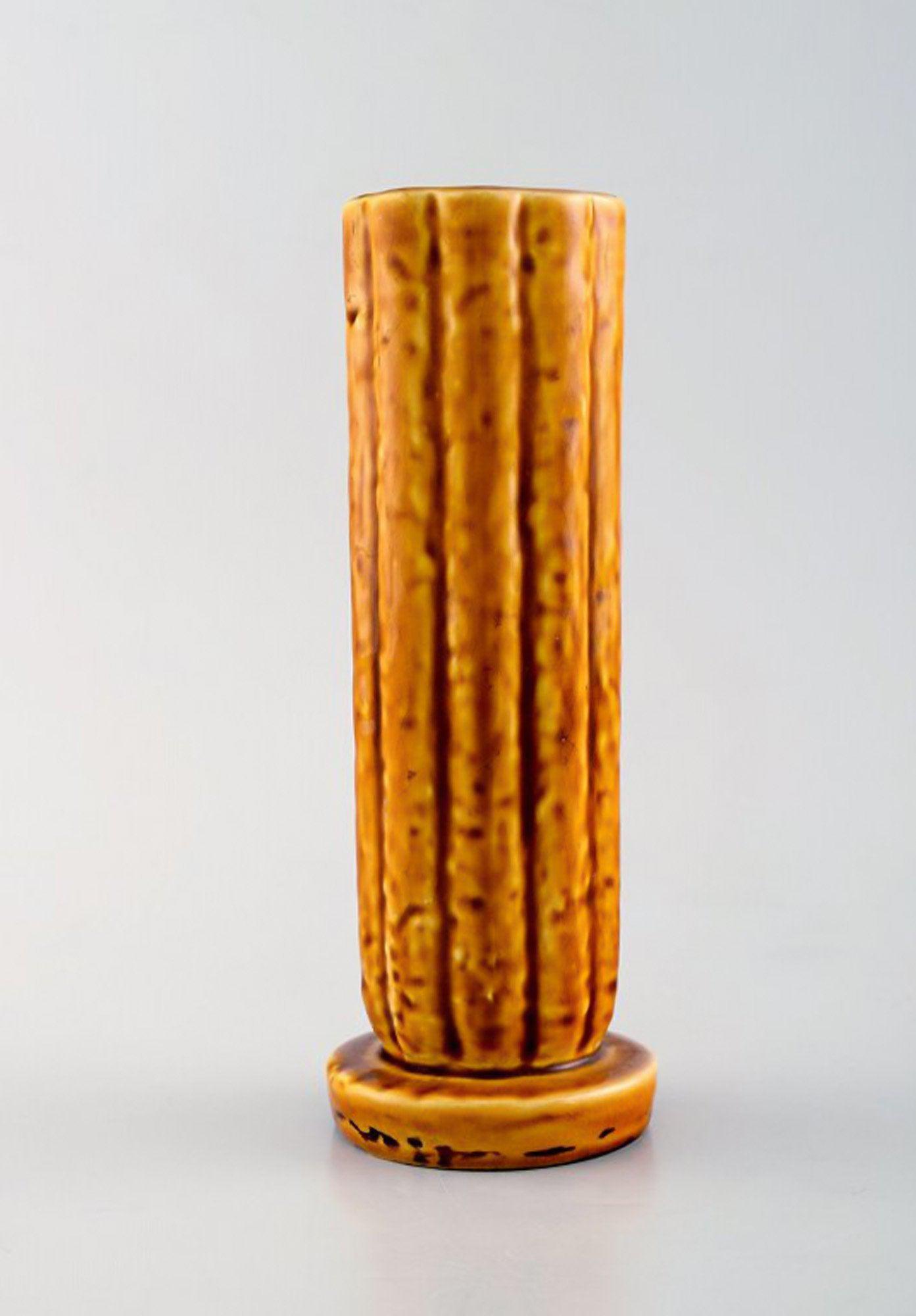 Gunnar Nylund for Rörstrand. "Chamotte" vase in glazed stoneware. Beautiful glaze in yellow (1 of 5)