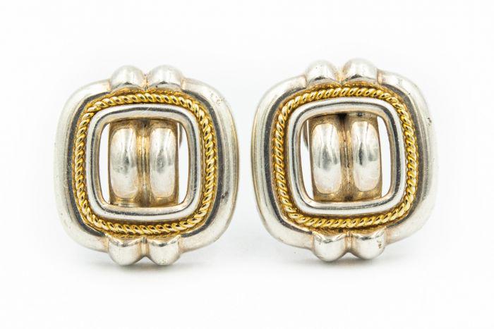Vintage Pair Of Tiffany & Co Sterling Silver and Yellow Gold Rope Square Earrings: Title: Vintage Pair Of Tiffany & Co Sterling Silver and Yellow Gold Rope Square Earrings Description: Vintage Pair Of Tiffany & Co Sterling Silver and Yellow Gold Rope Square Earrings; 18k yellow gold