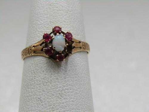 Victorian 10kt Rose Gold Opal Ruby Ring, Sz. 5 (1 of 7)