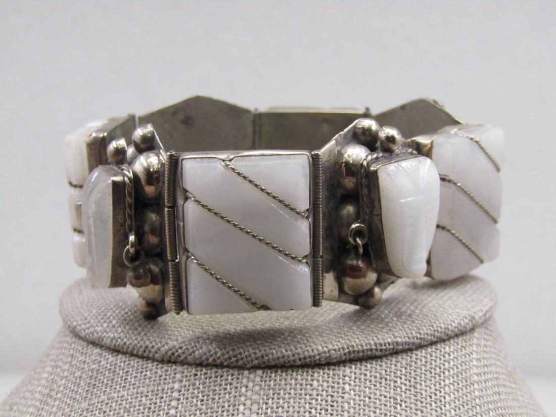 Vintage Mexican Alpaca White Onyx Mask Bracelet, 7.5" (1 of 7)
