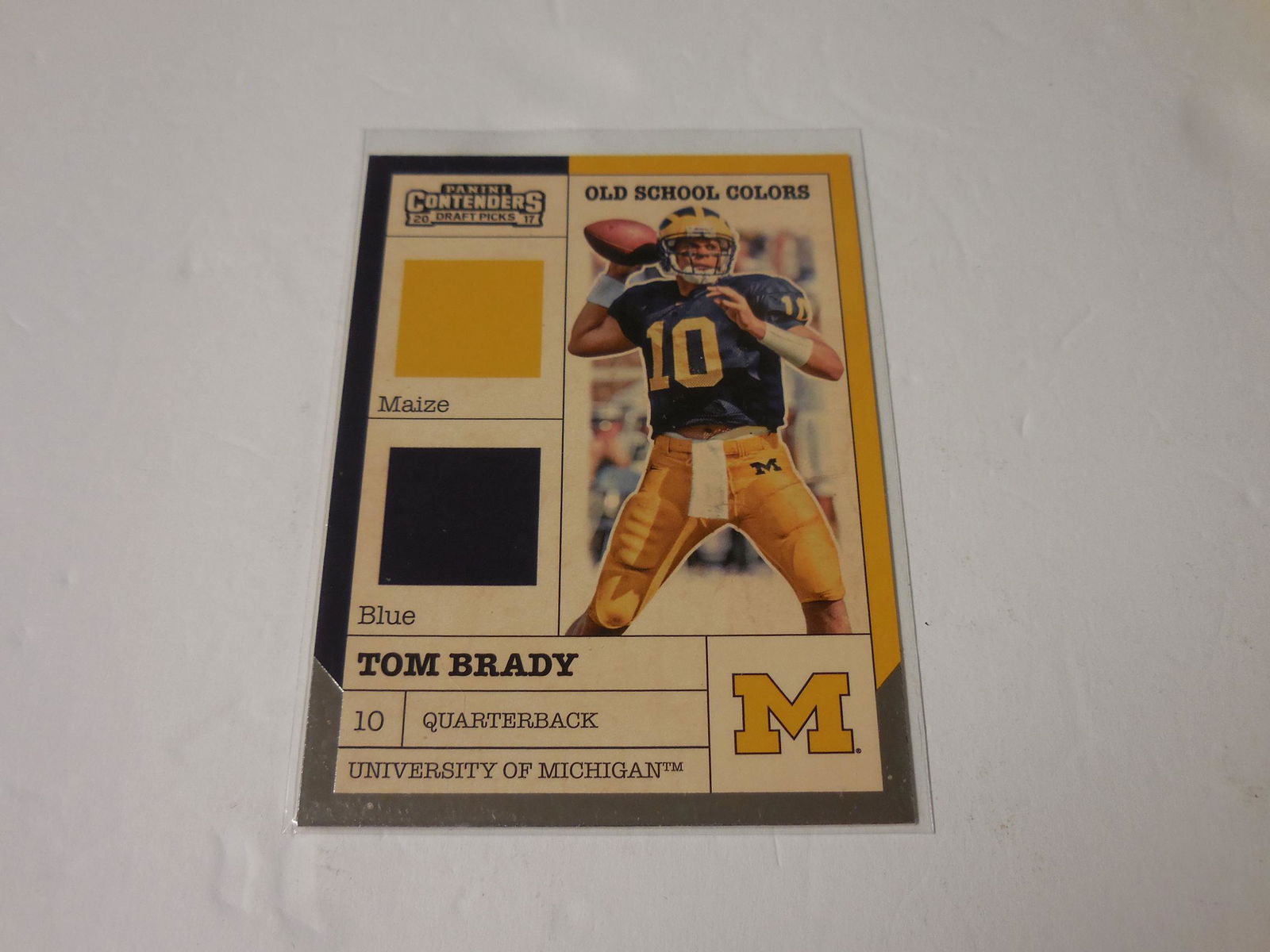 17 CONTENDERS TOM BRADY OS COLORS: 2017 PANINI CONTENDERS TOM BRADY OLD SCHOOL COLORS MICHIGAN WOLVERINES THIS IS A WONDERFUL CARD FOR ANY COLLECTOR. THIS CARD COMES WITH SLEEVE AND TOP LOADER. PLEASE CHECK PHOTOS TO HELP DETERMINE THE