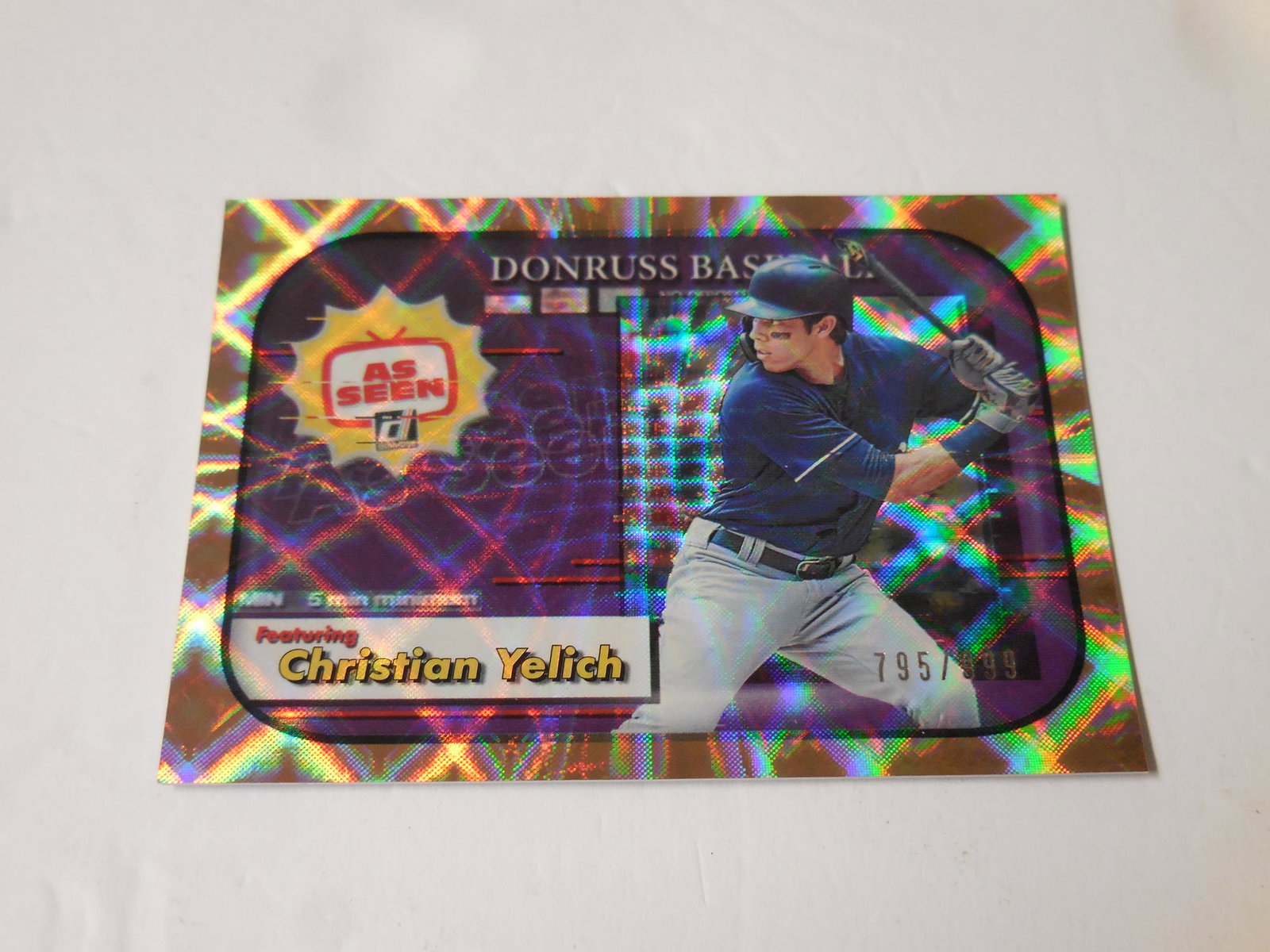 20 DONRUSS CHRISTIAN YELLICH HOLO: 2020 PANINI DONRUSS CHRISTIAN YELLICH AS SEEN ON TV HOLOFOIL #'D 795/999 MILWAUKEE BREWERS THIS IS A WONDERFUL CARD FOR ANY COLLECTOR. THIS CARD COMES WITH SLEEVE AND TOP LOADER. PLEASE CHECK PHOTOS T