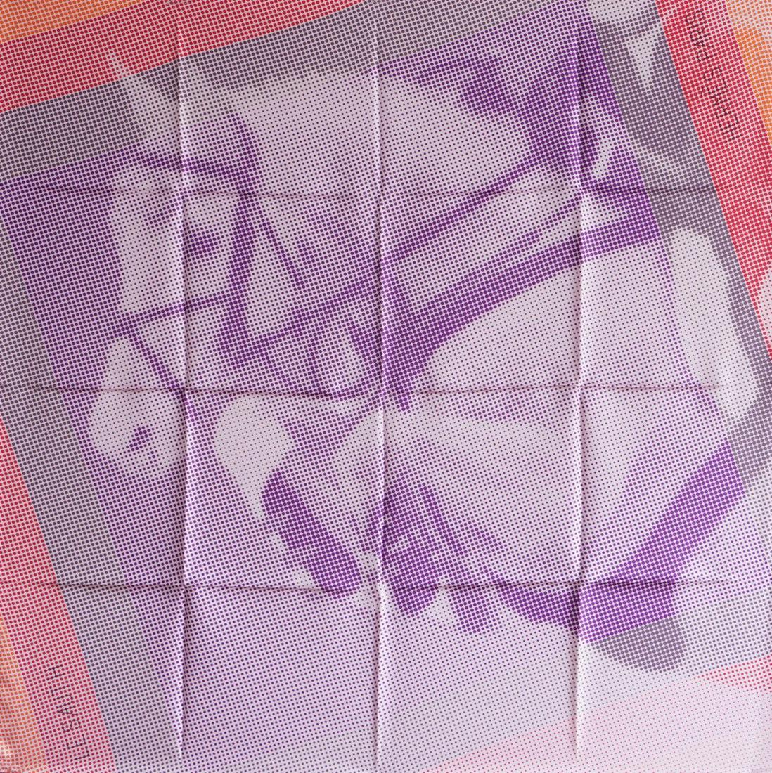 Hermes Scarf/Foulard - Le Saut H - Pink/Purple - Mint condition: Title: Hermes Scarf/Foulard - Le Saut H - Pink/Purple - Mint condition Materials: Silk Dimension: 35.5 x 35.5 (inches) Additional Information: The Hermes scarf "Le Saut H" was designed in 2016 by Cyri
