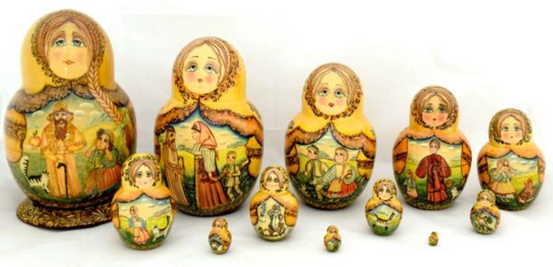 Matreshka: Matreshka. Traditional russian wooden nesting doll. Hand made, hand painted by Leonowa. Sergiyev Posad, 12 pcs. Dimensions; 14 × 23 cm Reserve: $200.00 Shipping: Domestic: Flat-rate of $40.00 to anyw