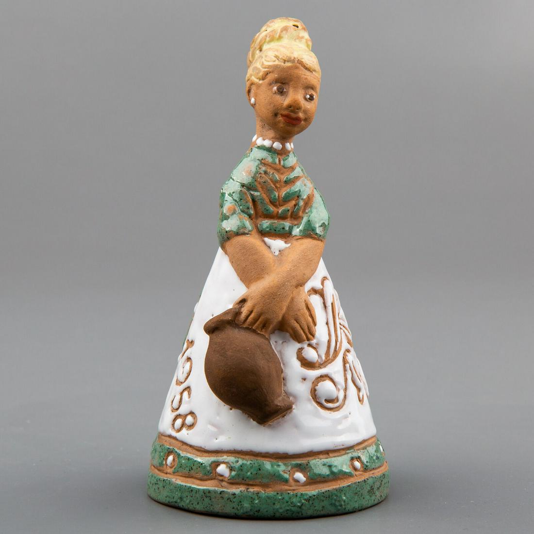 Margit Kovacs Hungarian Retro Art Pottery Girl with Jug Figurine, Green: Margit Kovacs Hungarian Retro Art Pottery Girl with Jug Manufacturer: Kovács Margit (1902-1977), Hungarian Artist Quality: Handmade, handpainted, 1st class Condition: Pre-owned, in excellent cond