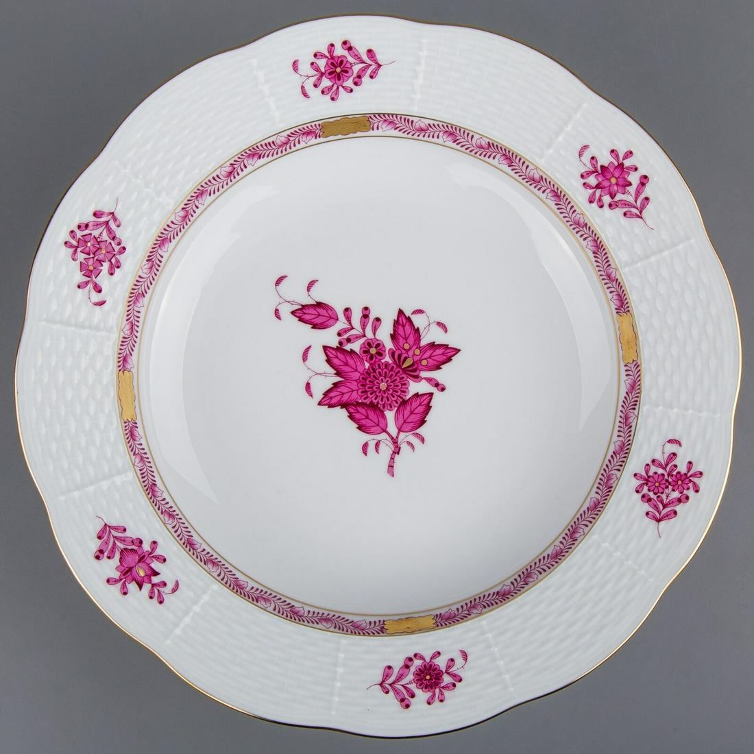 Herend Chinese Bouquet Raspberry Rim Pasta or Soup Plate, New #503/AP: Herend Chinese Bouquet Raspberry Rim Pasta or Soup Plate Manufacturer: Herend Porcelain Manufactory (Hungary) Quality: Handpainted, 1st class Pattern: Chinese Bouquet Raspberry (AP) Condition: B