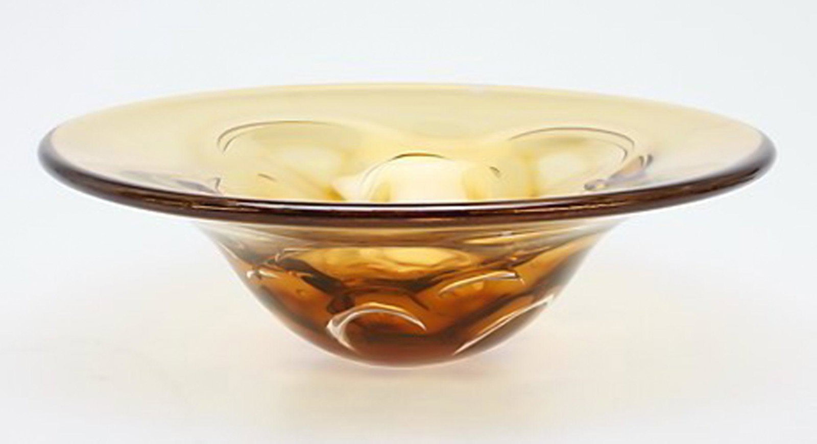Art glass bowl, amber coloured, "Sputnik"Lars Hellsten. (1 of 3)