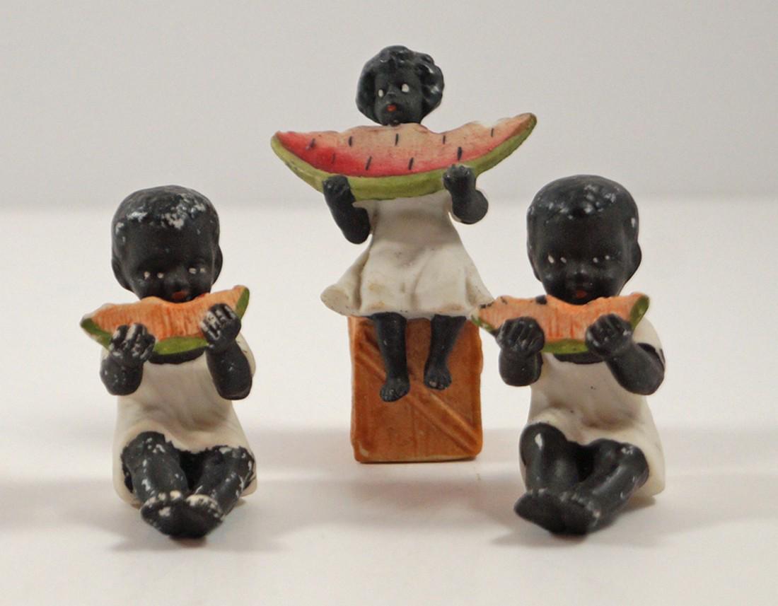 3 Antique Bisque Black Figurines Eating Watermelon (1 of 6)