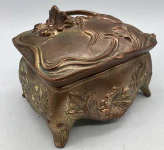 ANTIQUE ART NOUVEAU JEWELRY CASKET VICTORIAN: Title: ANTIQUE ART NOUVEAU JEWELRY CASKET VICTORIANDate/Period: approx early 1900'sDimension: approx 5 x 4Materials: metalAdditional Information: ANTIQUE ART NOUVEAU TRINKET BOX DRESSER JEWELRY