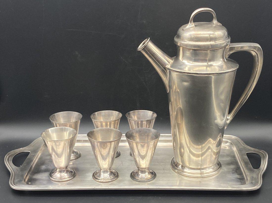 ANTIQUE COCKTAIL SHAKER SILVER PLATE SET GLASSES & TRAY Reed and Barton (1 of 8)