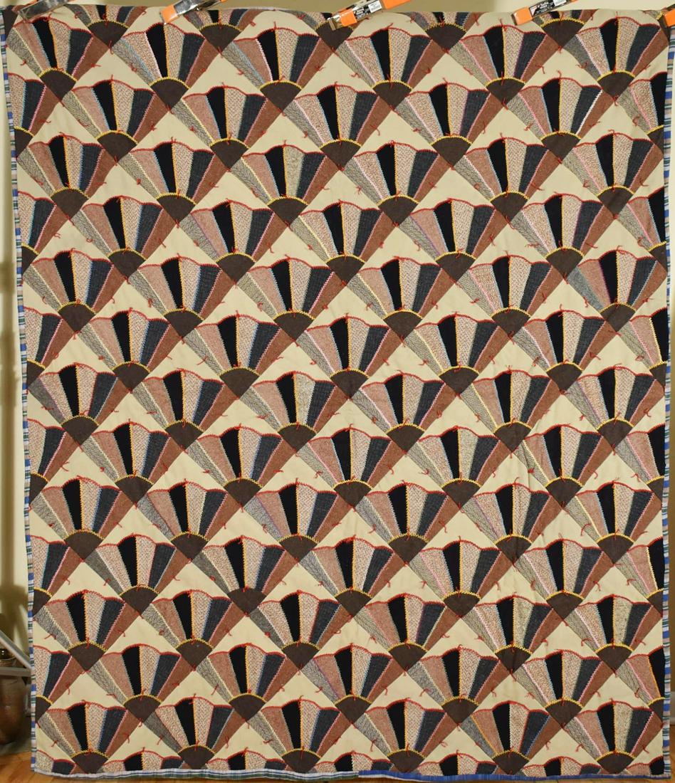 Amazing 20's Wool Grandmother's Fan Quilt (1 of 7)