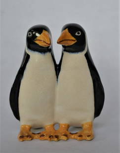 Robertson Hollywood Figural Penguins: Rare "Robertson Hollywood" figural penguins. This pottery was in business from around 1934 to 1950, operated by relatives of Alexander Robertson, who started the Chelsea Keramic and Dedham potteries.