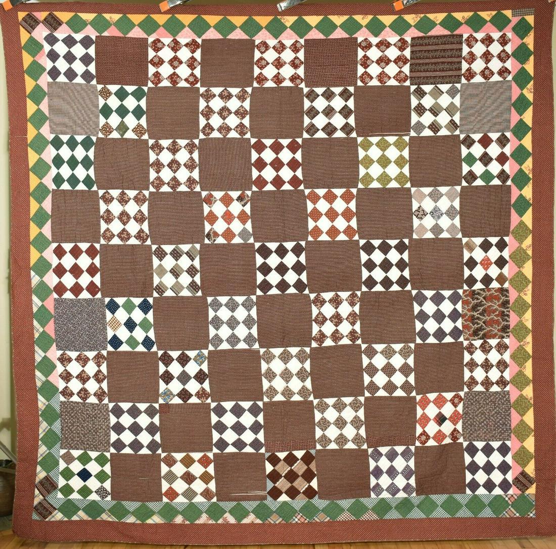 1850's 25-Patch Quilt w/ Diamond Border (1 of 12)