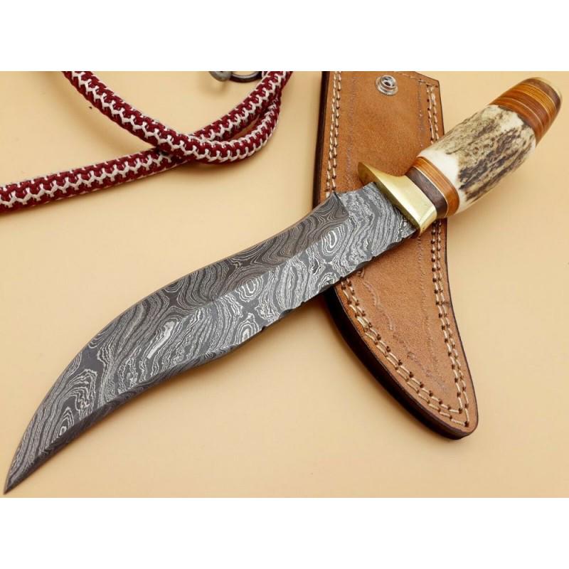 Everyday carry hunting damascus steel knife stag antler (1 of 5)
