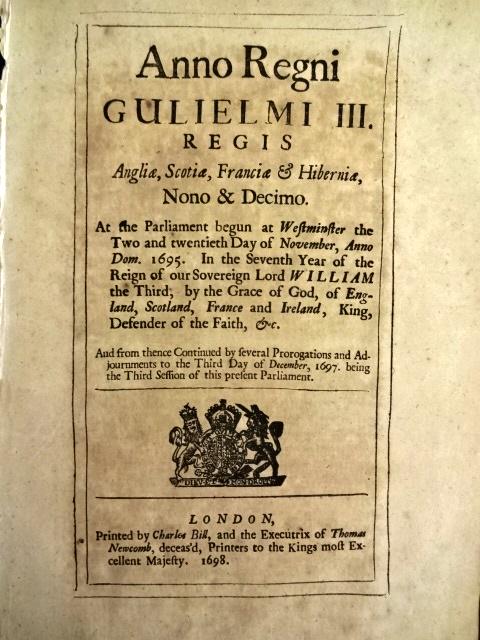 1698 English Act on Coins (1 of 2)