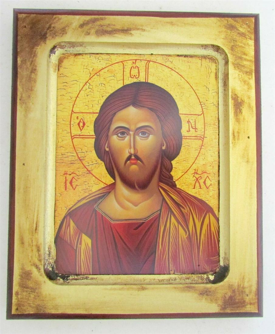 GREEK BYZANTINE STYLE ORTHODOX ICON on WOOD of JESUS (1 of 3)
