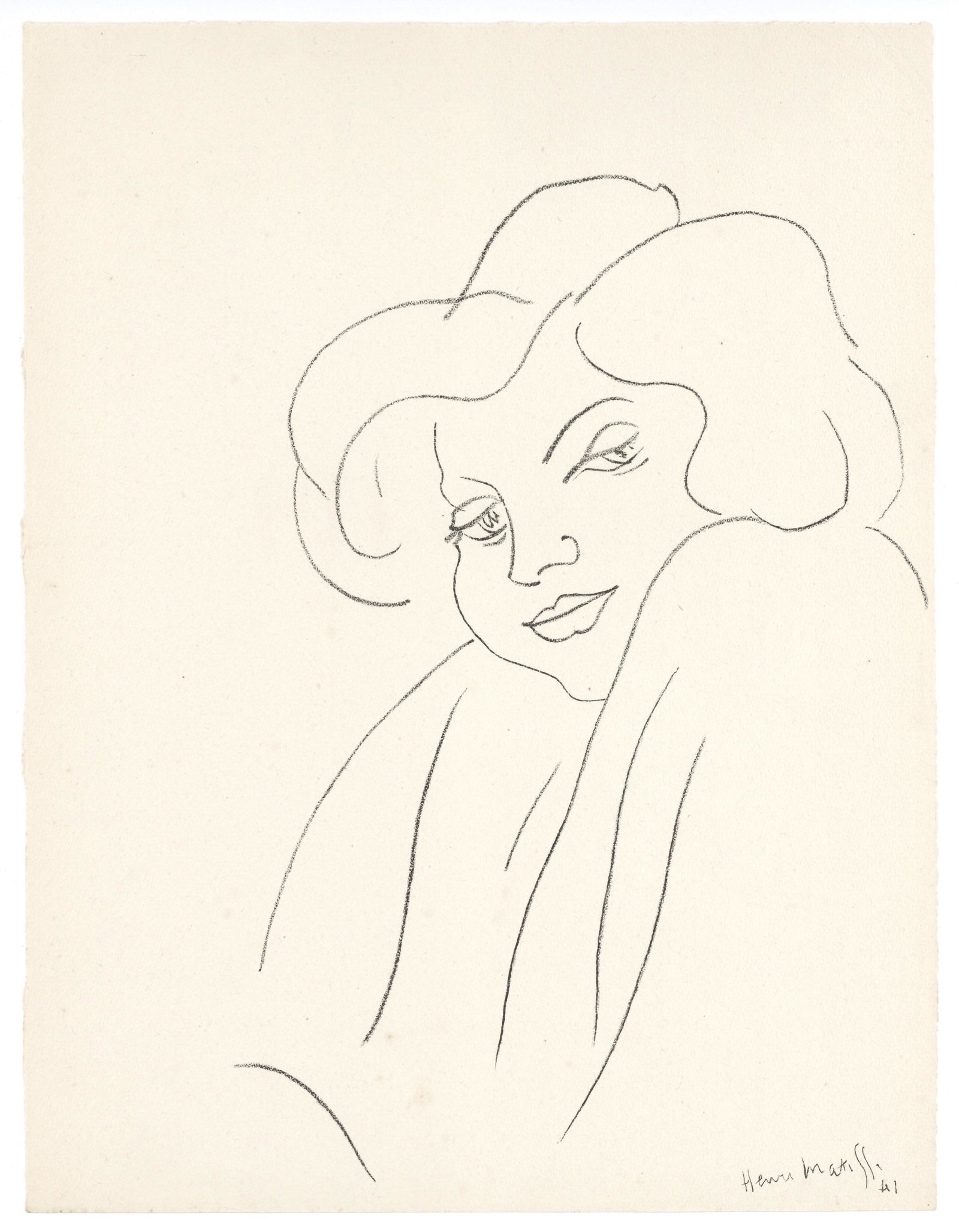 Henri Matisse lithograph for Hommage, 1943: Medium: lithograph (after the drawing). Printed in France in 1943 for the rare art revue "Hommage" and published in a limited edition of 1000 on Montgolfier Annonay laid paper. Size: 12 1/4 x 9 1/2 in
