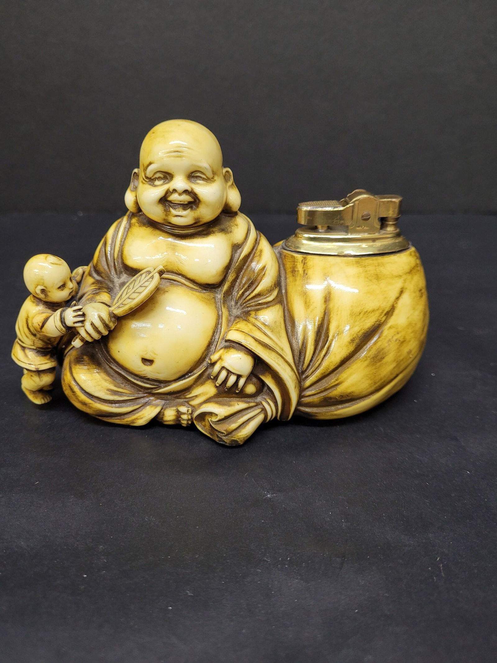 Vintage Prince Table Lighter 1950s Laughing Buddha & Child Celluloid Hotei God (1 of 9)