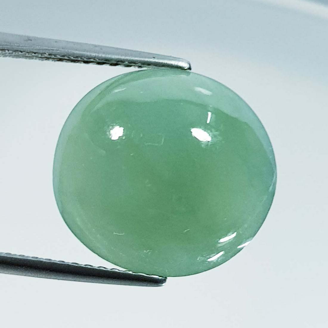 9.50 ct Natural Green Jade: No Reserve! Title: 9.50 ct Natural Green Jade Color/Clarity: Green / Transparent Gemstones: Jade Carat Weights: 9.5 Size/Dimensions: 14.70 x 13.80 x 5.70 Additional Information: Round / Burma Shipping