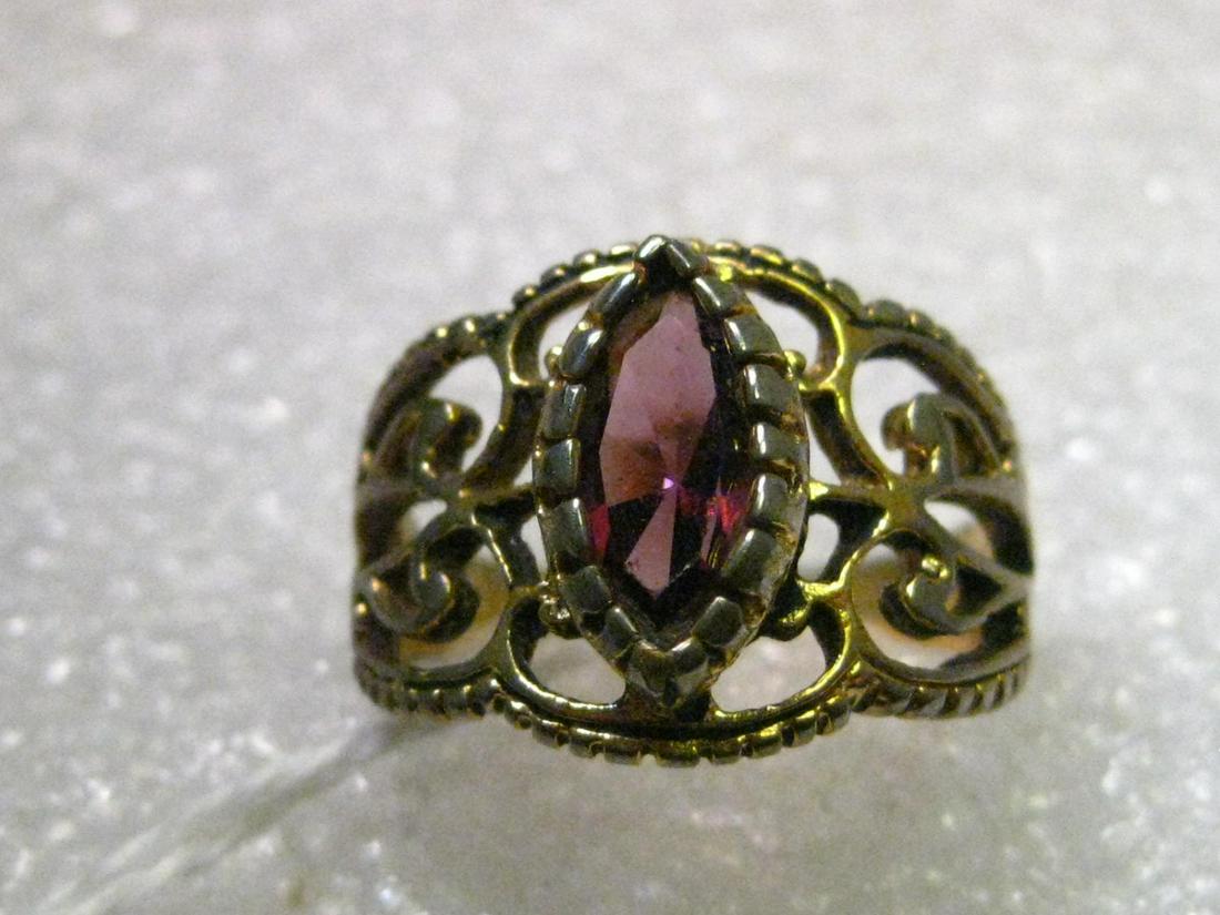 Vintage 14kt G.E.P Filigree Wide Band Ring with Marquis Amethyst Colored Stone, sz. 5, signed ESPO (1 of 5)