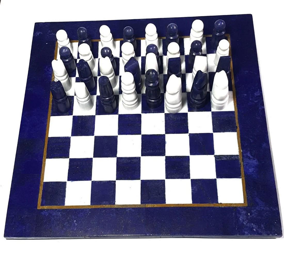 Lapis Lazuli and Marble Chess board, Lapis Lazuli Chess Board, Chess Board, Afghan Hand Made Chess: Title: Lapis Lazuli and Marble Chess board, Lapis Lazuli Chess Board, Chess Board, Afghan Hand Made Chess Board Set, 2930 grams Size 12/12 Inches Origin: Afghanistan Description: Gem Type : Lapis Lazu